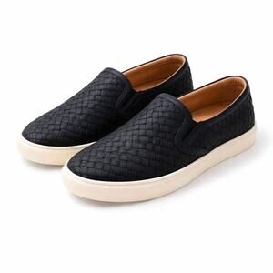 Quince Women’s Black Handwoven Leather Slip-On Sneakers – Size 9